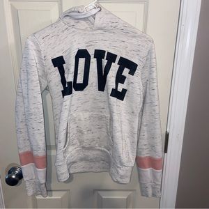 Reflex brand women’s hooded sweater shirt gray LOVE pink accent.